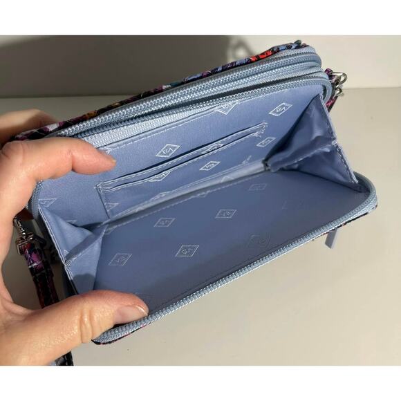 Vera Bradley NEON BLOOMS RFID All in One Crossbody Quilted Gray Purple Floral - Picture 7 of 8